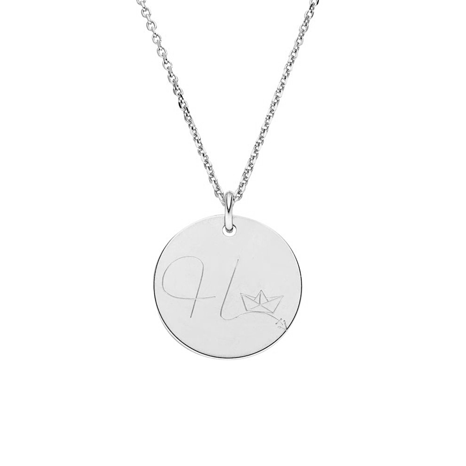 Gravurplättchen Halskette Buchstabe-Papierboot- 925 Silber