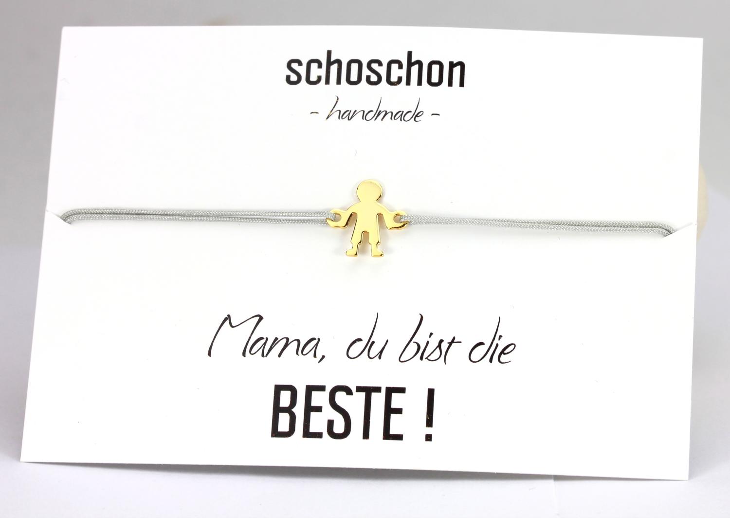 Armband Kind Junge für die Mutter 925 Silber vergoldet Hellgrau-Gold | Textilarmband Sohn