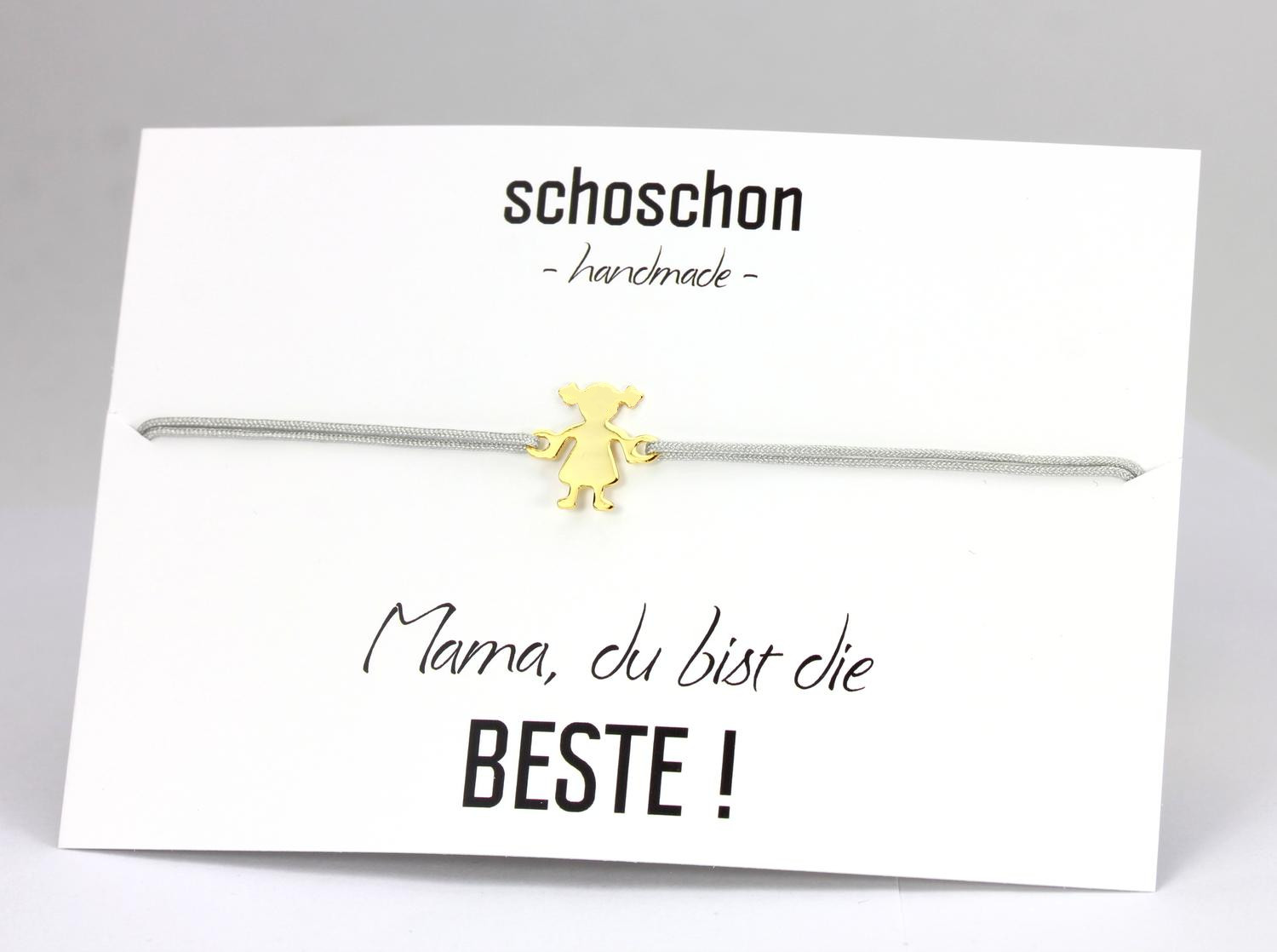 Armband Kind Mädchen für die Mutter 925 Silber vergoldet Hellgrau-Gold | Textilarmband Tochter