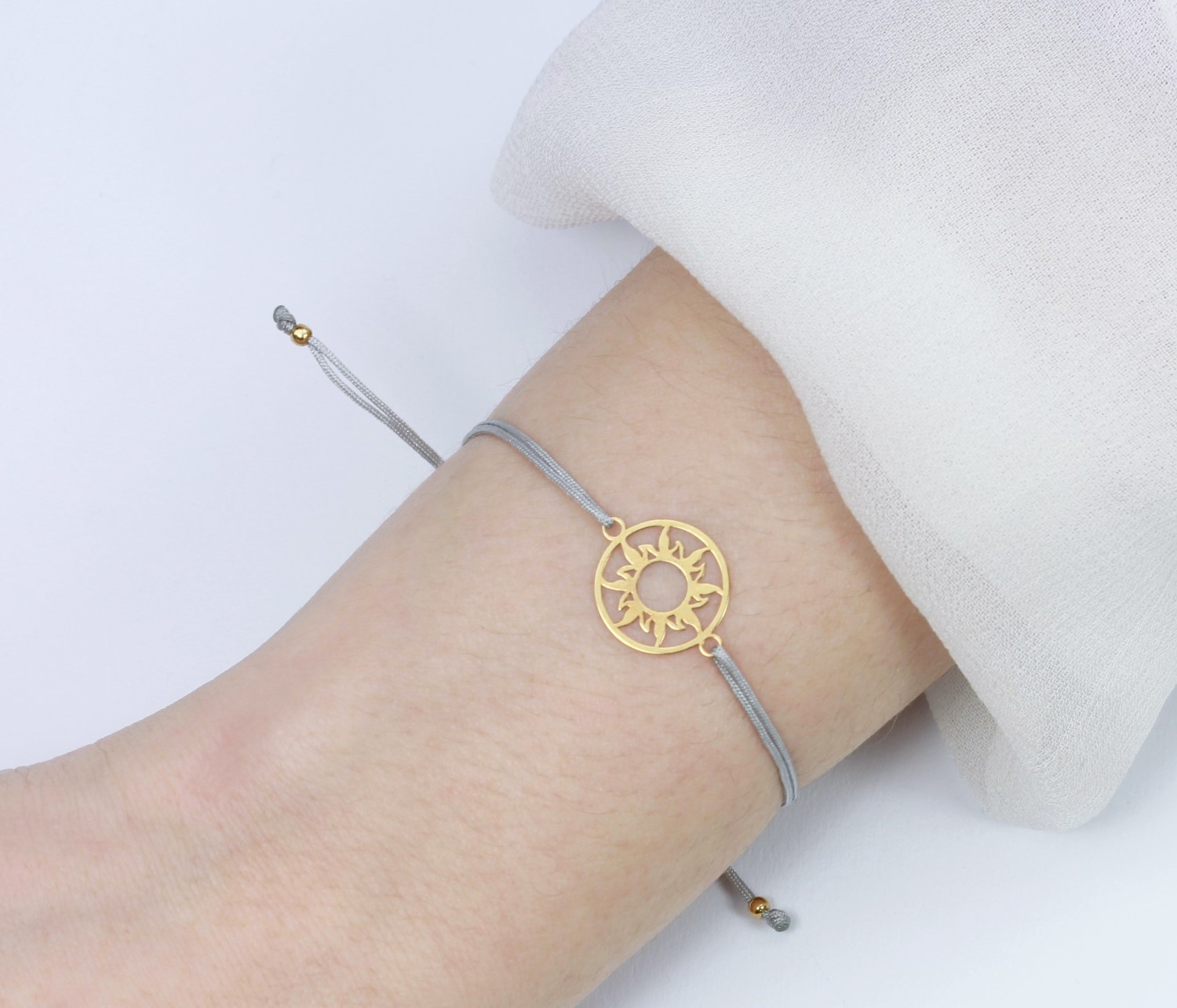 Armband Sonne 925 Silber vergoldet-Grau | Individualisierbar Freundschaftsarmband