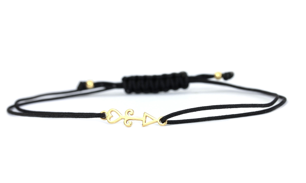 Textil-Armband Pfeil 925 Silber vergoldet Schwarz-Gold  personalisierbar