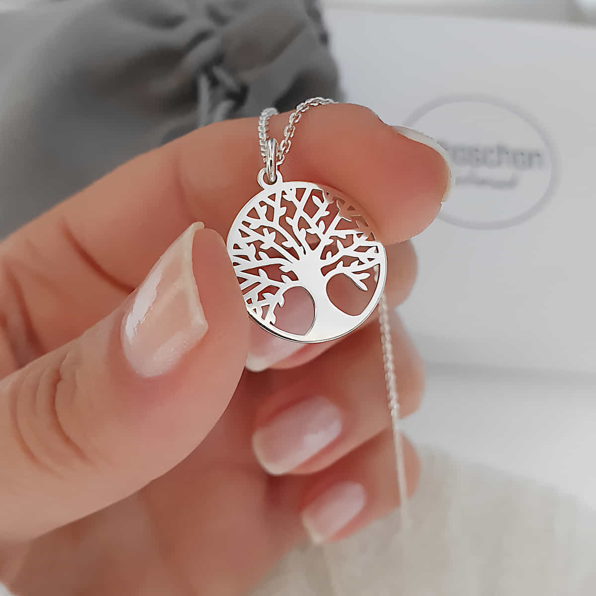 Halskette  Baum des Lebens Anhänger 925 Silber ø 16,5 mm - Lebensbaum Schmuck
