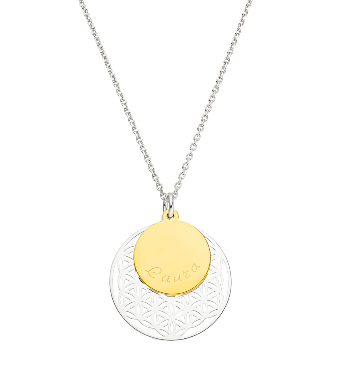 Lebensblume Halskette bicolor mit Gravur - personalisierbar