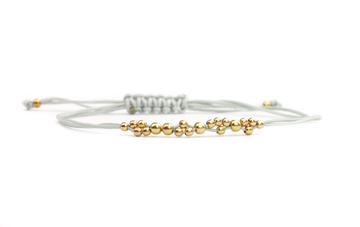 Kügelchen Armband 925 Silber vergoldet - Hellgrau