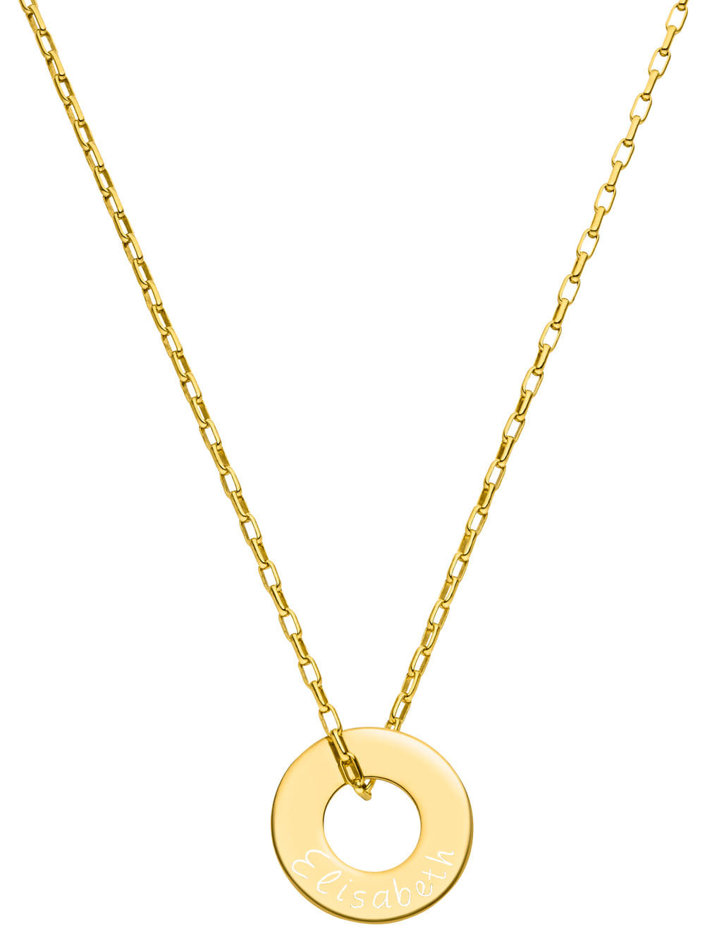 Gravierbare Halskette  - mit rundem Anhänger - 925 Silber vergoldet